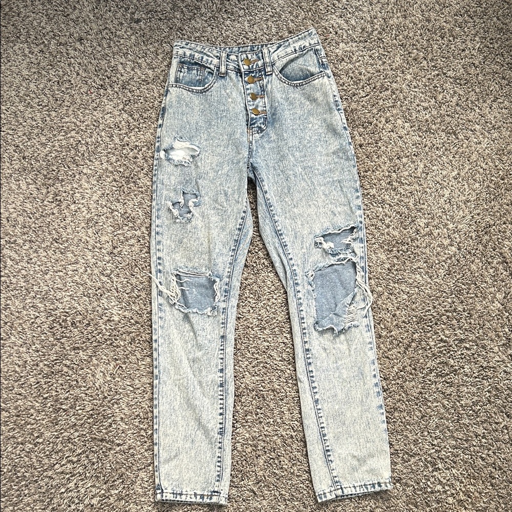 SHEIN Light Wash Ripped Skinny Jeans